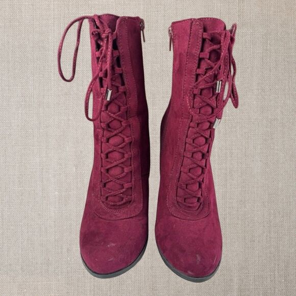 Carlos by Carlos Santana Shoes - Carlos Santana Malbec Sandra Lace-Up Booties size 9 burgundy red 2” heel suede